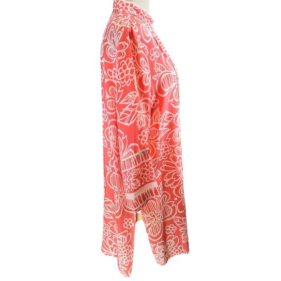 Bob Mackie‎ Wearable Art Women’s 100% Silk Pink/Peach White Floral Tunic Top M - Picture 4 of 6